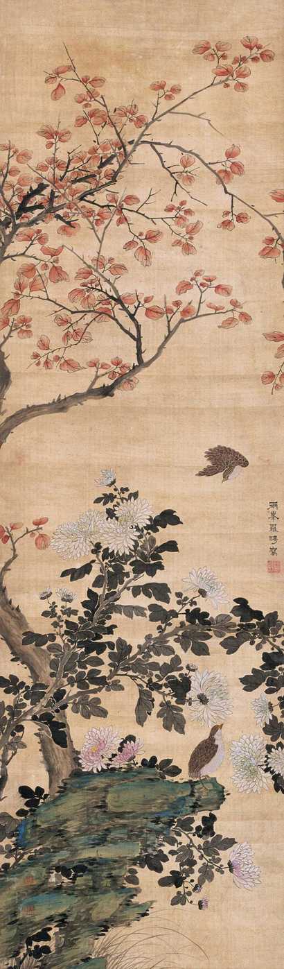 罗聘 （款） 花鸟 立轴